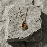 Long Gold Necklace with Brown Pendant