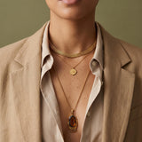 Long Gold Necklace with Brown Pendant