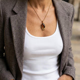 Long Gold Necklace with Brown Pendant