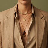 Long Gold Necklace with Brown Pendant