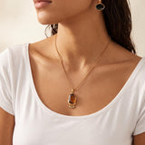 Long Gold Necklace with Brown Pendant
