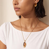 Long Gold Necklace with Brown Pendant