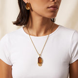 Long Gold Necklace with Brown Pendant