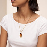 Long Gold Necklace with Brown Pendant