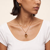 Long Gold Necklace with Brown Pendant