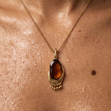 Long Gold Necklace with Brown Pendant