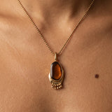 Long Gold Necklace with Brown Pendant