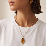 Long Gold Necklace with Brown Pendant