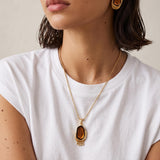Long Gold Necklace with Brown Pendant