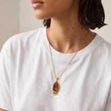 Long Gold Necklace with Brown Pendant