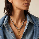 Grey Rope Necklace with Removable Coin Pendant