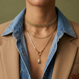 Gold Snake Chain Necklace with Front Double Clasp