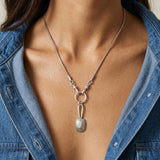 Silver Snake Chain Necklace with Front Double Clasp