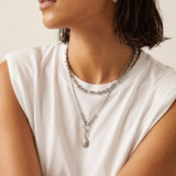 Silver Snake Chain Necklace with Front Double Clasp