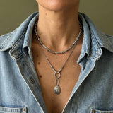 Silver Snake Chain Necklace with Front Double Clasp