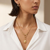 Gold Snake Chain Necklace with Front Double Clasp