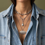 Silver Snake Chain Necklace with Front Double Clasp