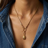 Gold Snake Chain Necklace with Front Double Clasp