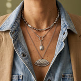 Silver Snake Chain Necklace with Front Double Clasp