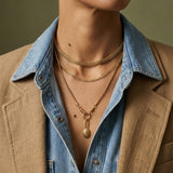 Gold Snake Chain Necklace with Front Double Clasp
