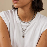 Silver Snake Chain Necklace with Front Double Clasp