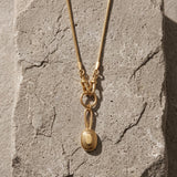 Gold Snake Chain Necklace with Front Double Clasp
