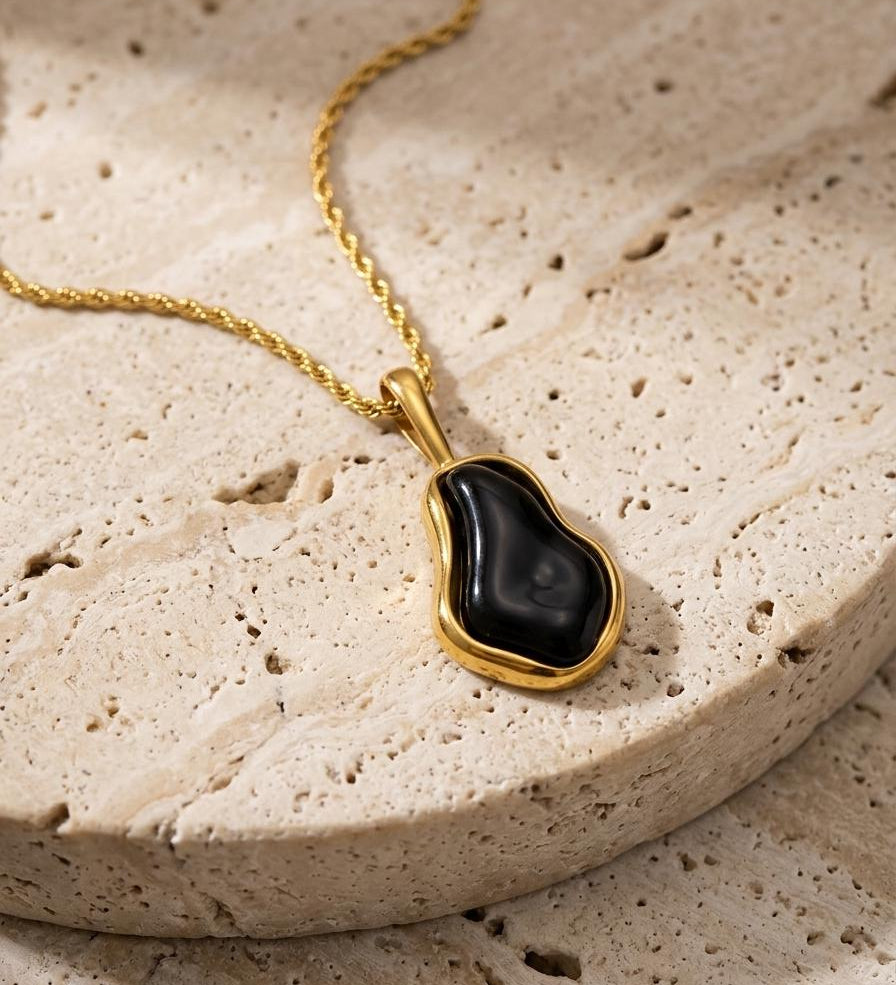 Gold Necklace with Irregular Resin Pendant