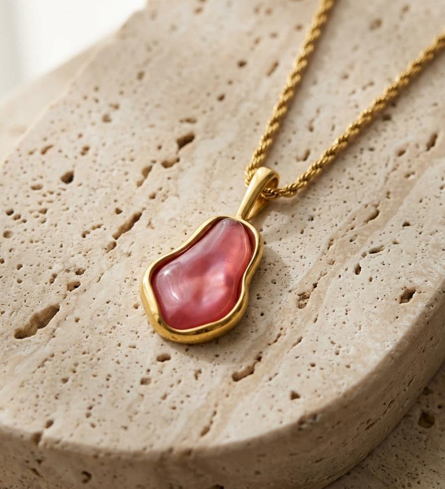Gold Necklace with Irregular Resin Pendant