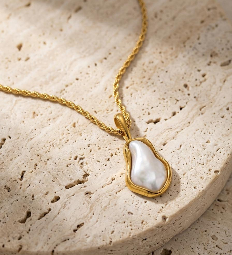 Gold Necklace with Irregular Resin Pendant