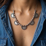 Silver Geometric Necklace with Greek-Inspired Motifs