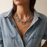 Silver Geometric Necklace with Greek-Inspired Motifs