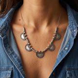 Silver Geometric Necklace with Greek-Inspired Motifs