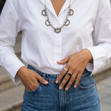 Silver Geometric Necklace with Greek-Inspired Motifs