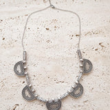 Silver Geometric Necklace with Greek-Inspired Motifs