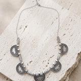 Silver Geometric Necklace with Greek-Inspired Motifs