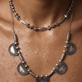 Silver Geometric Necklace with Greek-Inspired Motifs