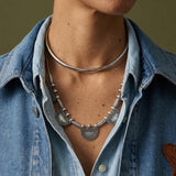 Silver Geometric Necklace with Greek-Inspired Motifs