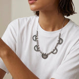 Silver Geometric Necklace with Greek-Inspired Motifs