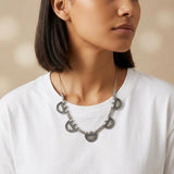 Silver Geometric Necklace with Greek-Inspired Motifs