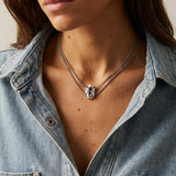 Double Chain Necklace with Crystal Night Pendant