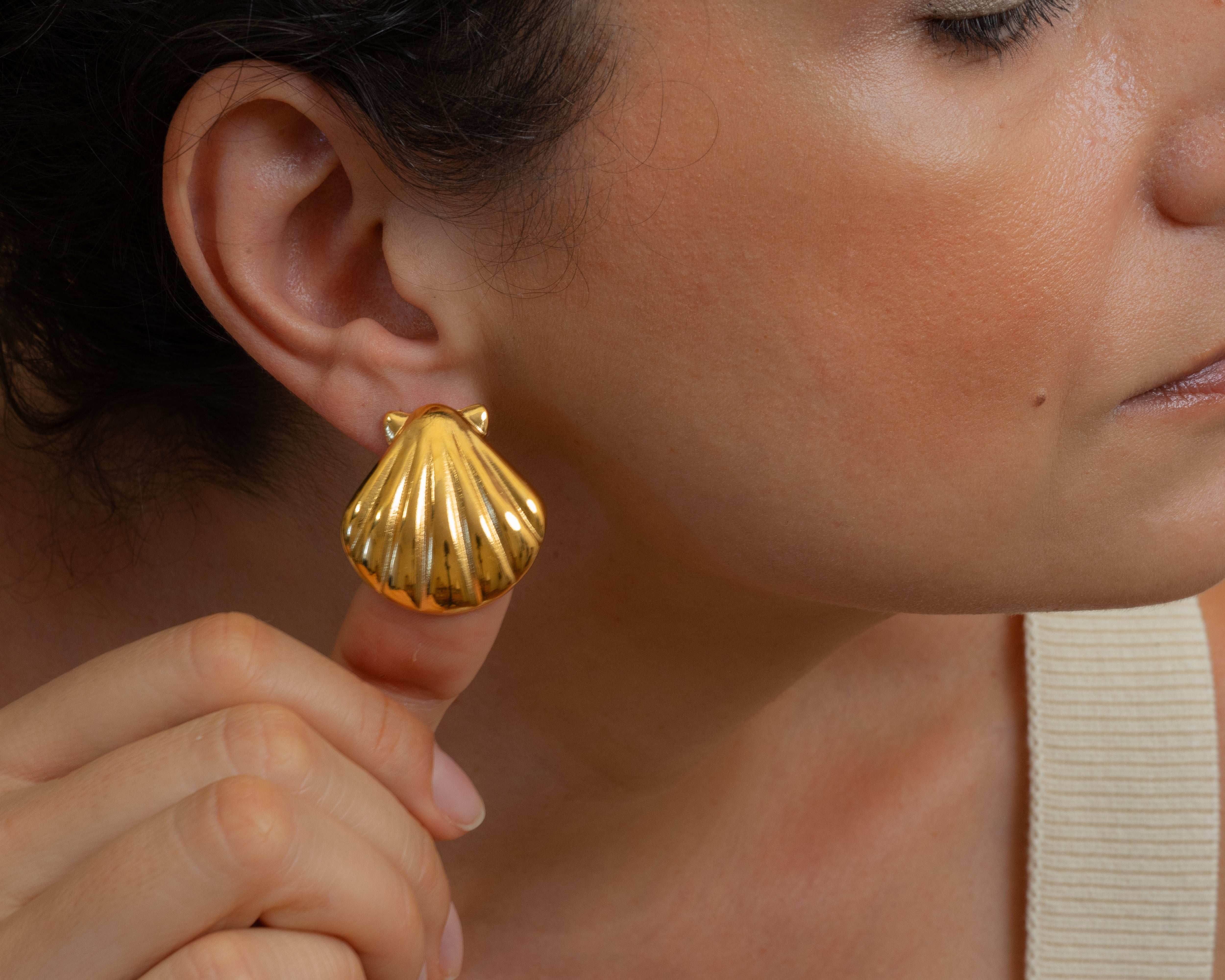 Gold Shell Stud Earrings