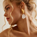 Long Mixed Metals Oval Hammered Earrings