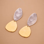 Long Mixed Metals Oval Hammered Earrings
