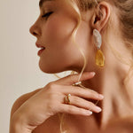 Long Mixed Metals Oval Hammered Earrings