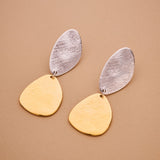 Long Mixed Metals Oval Hammered Earrings