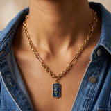 Gold Chain Necklace with Aegean Blue Pendant