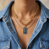 Gold Chain Necklace with Aegean Blue Pendant