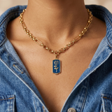 Gold Chain Necklace with Aegean Blue Pendant