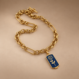 Gold Chain Necklace with Aegean Blue Pendant