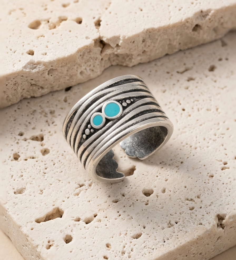 Silver Ring with Enamel Lines